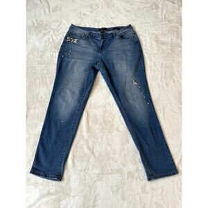 Earl Jeans Blue Women's Size 16 Light Wash Faded Bling Rhinestones